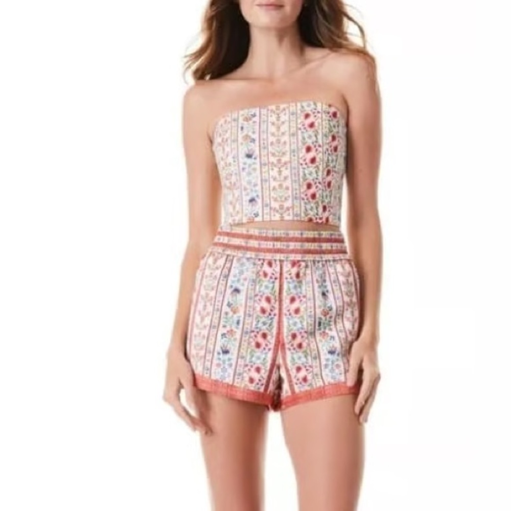 Alice + Olivia Tandy Satin Floral Elastic Waist Shorts